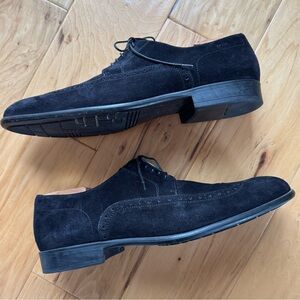 Hugo Boss Suede Leather Black Wingtip Lace Up Brogue Oxford Dress Shoes Size 10